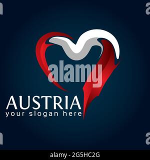 Austria flag Heart stock vector. Vector illustration on blue gradient background. Stock Vector