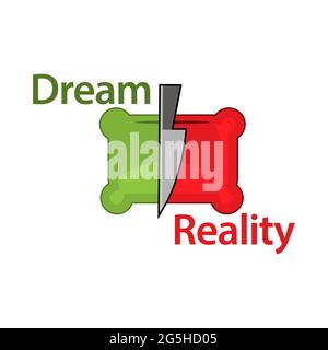 Separating dream and reality vector concept. flat design. Vector Illustration on white background Stock Vector