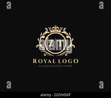 ZT Letter Luxurious Brand Logo Template, for Restaurant, Royalty, Boutique, Cafe, Hotel, Heraldic, Jewelry, Fashion and other vector illustration. Stock Vector