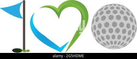 I love golf with flag, love and golf ball icon. Vector Illustration on white background Stock Vector
