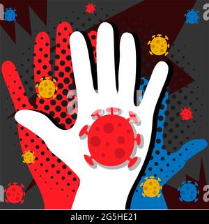 Corona virus stop sign, colorful background. flat design. Vector Illustration on white background Stock Vector