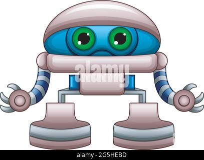 Cute robot cartoon with green eyes isolated on white background Stock Vector