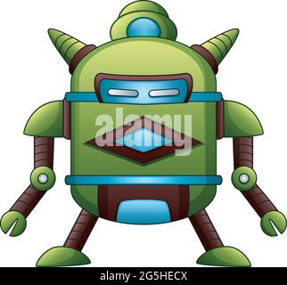 Green robot cartoon isolated on white background Stock Vector