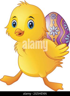 Cute little duck carrying a decorated egg Stock Vector