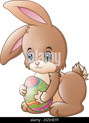 Cute little bunny holding decorated easter egg Stock Vector