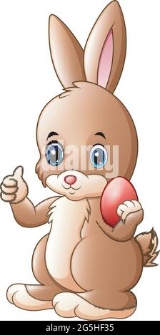 Cute little bunny giving a thumb up with holding red easter egg Stock Vector