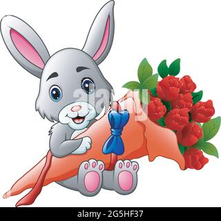 Cute little bunny holding a bouquet Stock Vector