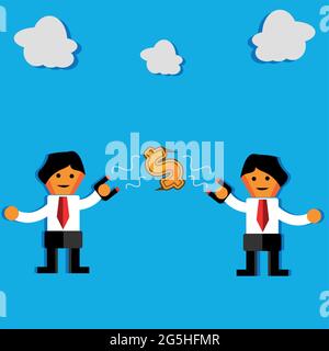 two office workers attract money with magnet.The Vector Illustration is showing the concept of winning business competition Stock Vector