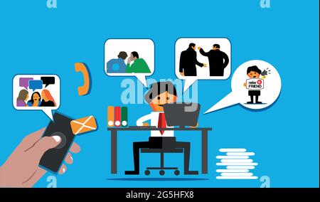Referral program background with office worker invite friends over the internet. Flat vector illustration. Stock Vector