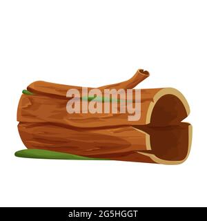 Old wood, tree log, trunk with moss empty in cartoon style isolated on white background. Forest clip art, old and broken piece, part. . Vector illustration Stock Vector