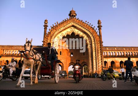 Lucknow, 07, February, 2021 : Rumi Darwaza, Gate in Islamic Architecture built by Nawab Asaf-Ud-doula in 1784 at Lucknow, Uttar Pradesh, India. Stock Photo