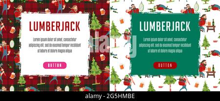 lumberjack shirt pattern, vector buffalo check Christmas patterns in red, green, white and black colors. Lumberjack flannel shirt fabric texture set. Stock Vector