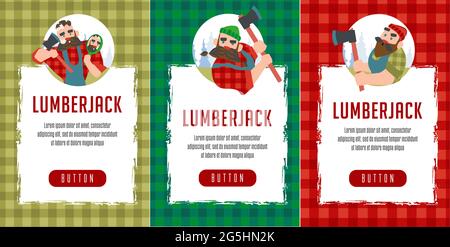 set Lumberjack and lumberjack with beard concept and related thin line icons: Lumberjack drinks beer resting after work, flonel shirt braids beard in Stock Vector