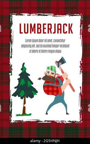 lumberjack in flonnel shirt at work, cartoon flat vector illustration ...