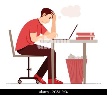 The Freelance Man Feel Confused While Working with Laptop. Stock Vector
