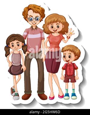 A sticker template with small family members cartoon character ...