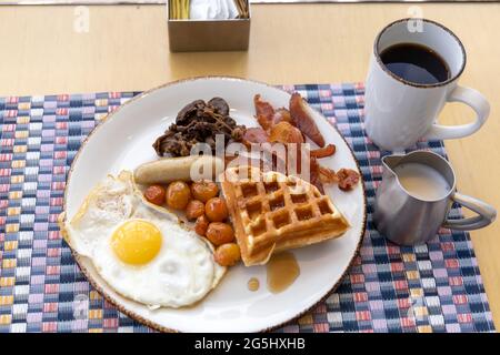 Western style breakfast set on the table Stock Photo
