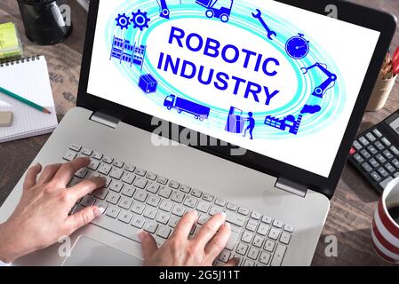 Robotic industry concept shown on a laptop screen Stock Photo
