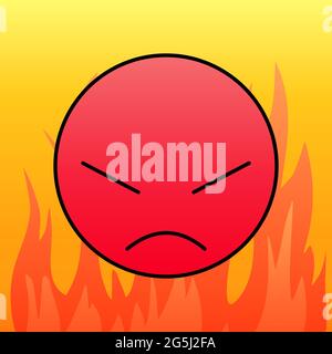 Angry emotion face in red with fire 01 Stock Vector