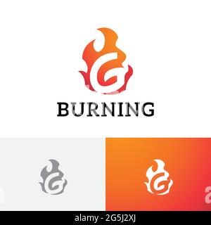 G Letter Burning Hot Flame Fire Gas Danger Logo Stock Vector
