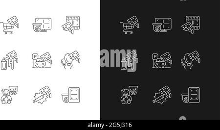 Securing home and business linear icons set for dark and light mode Stock Vector