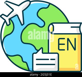 Travel to teach English RGB color icon Stock Vector