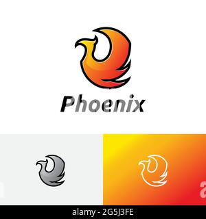 Phoenix Fire Flame Wing Flying Magic Bird Logo Stock Vector