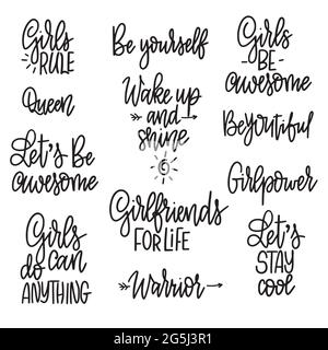 Set of motivational girl phrases. Quotes for prints, mugs, posters. Feminism and woman friendship Stock Vector