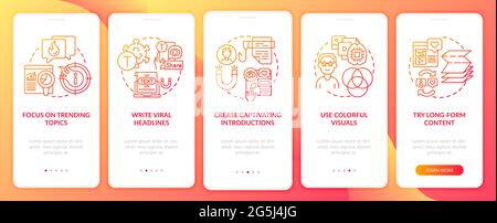 Shareable content creation tips onboarding mobile app page screen Stock Vector