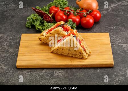 Vegetarian Club sandwich with eggplant and cheese Stock Photo