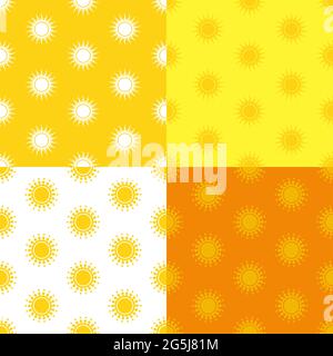 set of seamless patterns with stylized yellow summer sun. Ornament for decoration and printing on fabric. Design element. Vector Stock Vector