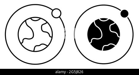 Linear icon. Moon rotates in orbit around planet Earth. Satellite of planet. Astronomy and astrology. Space exploration. Simple black and white vector Stock Vector