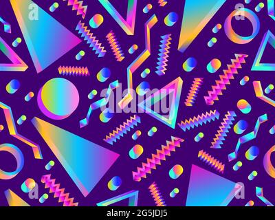 3d geometric seamless pattern with a gradient in the 80s style. Geometric elements memphis. Background for banners and promotional items, wrapping pap Stock Vector