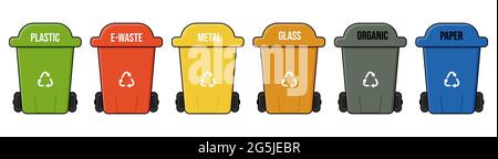 Set of trash can icon. Bin icon collection. Plastic containers for garbage of different types. Vector isolated on white background Stock Vector