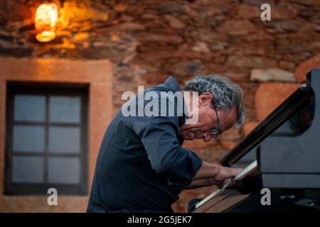 Portuguese pianist Mario Laginha playing piano during a concert in Belgais, Portugal, Europe Stock Photo
