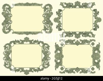 Vintage decorative ornamental frames. Design set. Editable hand drawn illustration. Vector engraving. Isolated on light background. 8 EPS Stock Vector