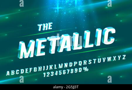 The Metallic font set collection, letters and numbers symbol. Vector illustration Stock Vector