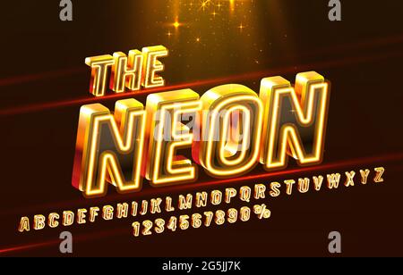 The neon font set collection, letters and numbers symbol. Vector illustration Stock Vector