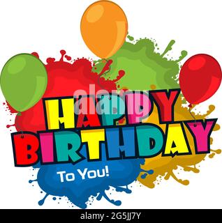Birthday party colorful typography, flat design, vector Stock Vector