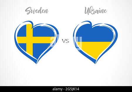 Sweden vs Ukraine, flag emblem. National team soccer on white background. Swedish and Ukrainian national flag in heart, vector illustration. Europe Stock Vector