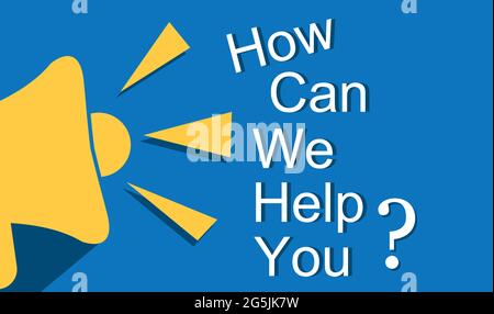How can we help you with megaphone. Flat vector illustration on white background. Stock Vector