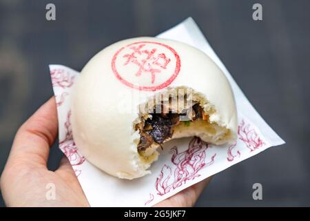 Vegetable steamed bun at Bun House restaurant, Chinatown, London, UK Stock Photo