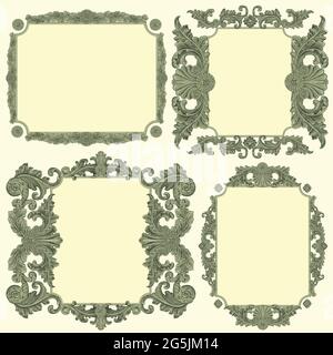 Vintage decorative ornamental frames. Design set. Editable hand drawn illustration. Vector engraving. Isolated on light background. 8 EPS Stock Vector