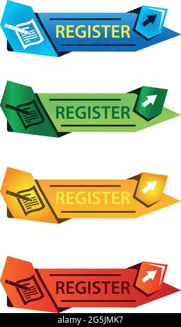 Register banner, Set stickers and banner. flat design Stock Vector