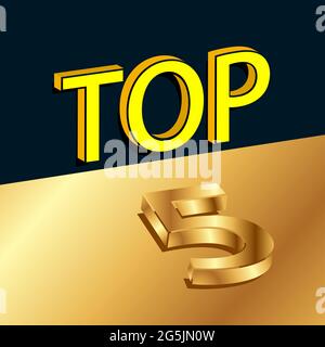 Golden top five sign. Number 5. Top 5. Vector illustration Stock Vector ...
