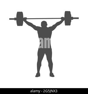 Sport. The silhouette of a weightlifter athlete. The weightlifter raised the bar above his head on outstretched arms. Simple Style Stock Vector