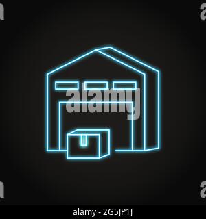 Neon warehouse icon in line style. Storage building with parcel box symbol. Vector illustration. Stock Vector