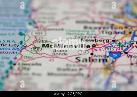 McMinnville Oregon USA shown on a Geography map or road map Stock Photo ...