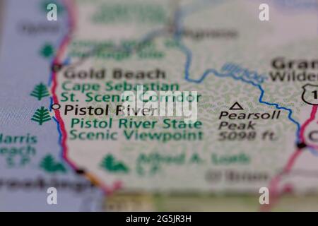 Pistol River Oregon USA shown on a Geography map or road map Stock Photo