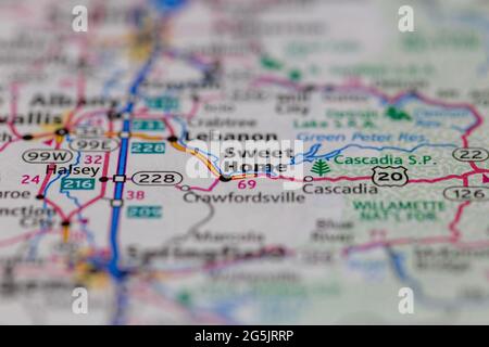 Sweet Home Oregon USA shown on a Geography map or road map Stock Photo